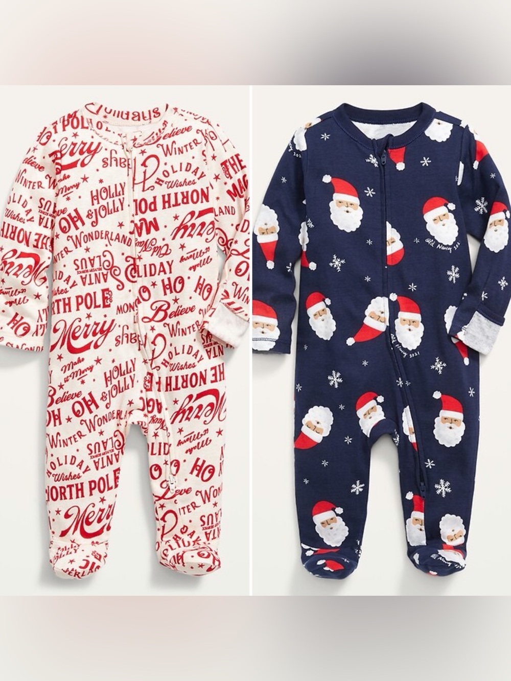 Old Navy Holiday Print Sleep & Play One Piece Footed Pajama - Red & Navy